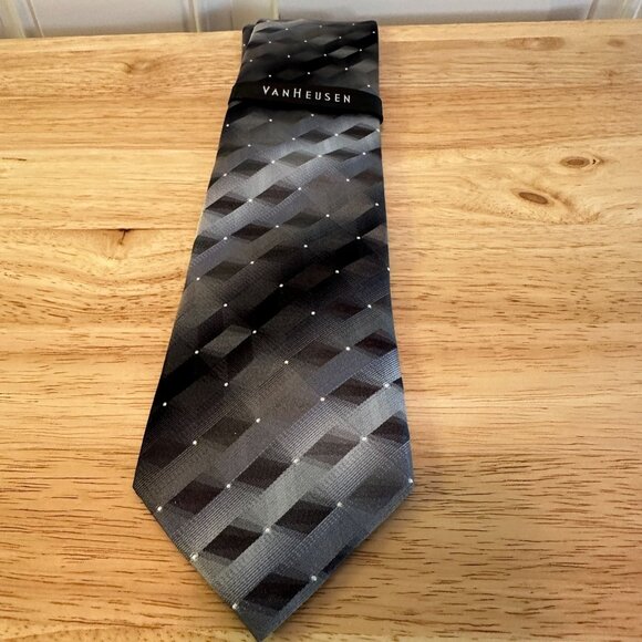 Van Heusen 3D Geo Pattern Tie - Fashion Spinner Design Black & Gray - Picture 1 of 6